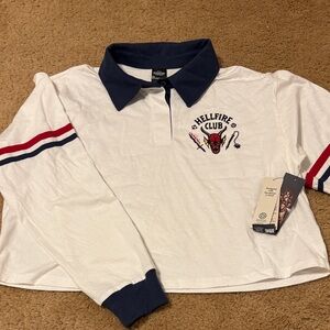 Hellfire Club Women's Long Sleeve crop top - White and Navy